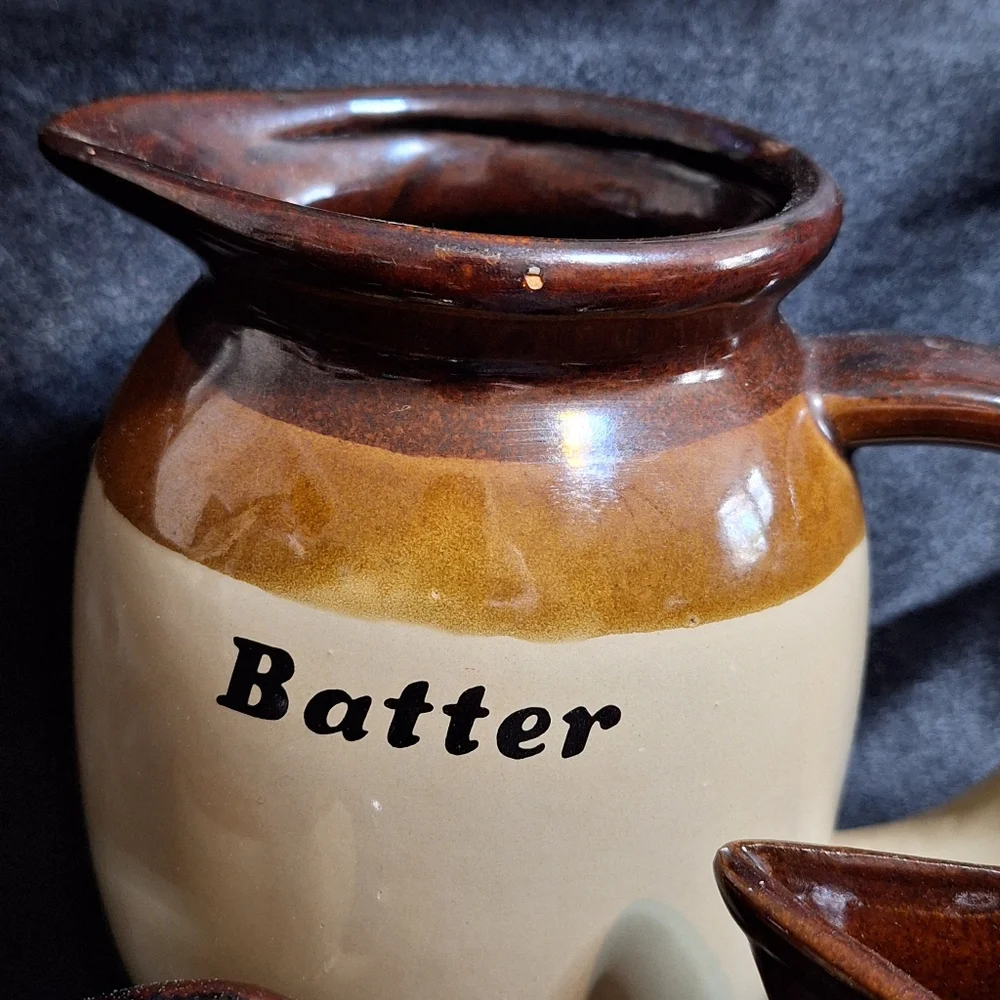 3 Pc. Vintage Glazed Ceramic Pottery~Pancake Pitcher Set~Retro Clayworks~MCM